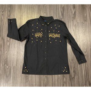 Karen Scott Sport Happy Halloween Button Up Long Sleeve Size Medium Embroidered